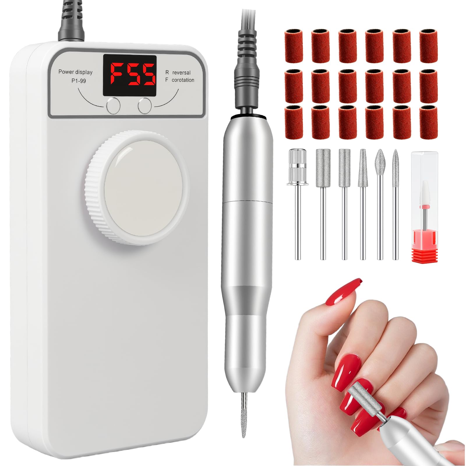 GEEZO taladro de uñas con 55000 rpm y pantalla LCD para precisión profesional.