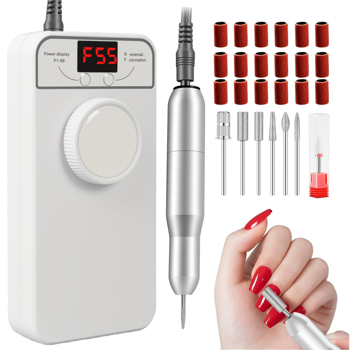 GEEZO taladro de uñas con 55000 rpm y pantalla LCD para precisión profesional.