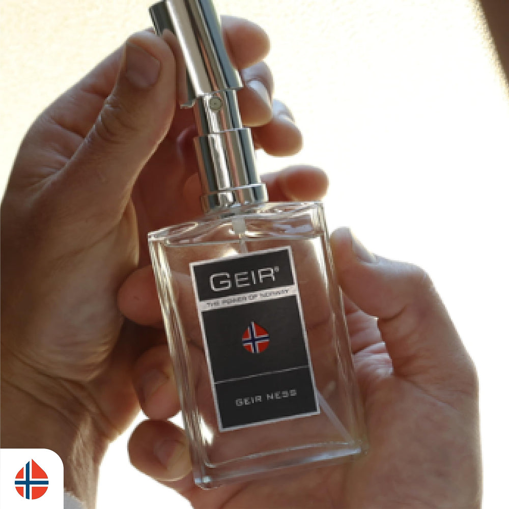 Geir Ness Eau de Parfum para Hombre, caja exterior que protege el frasco en viajes.