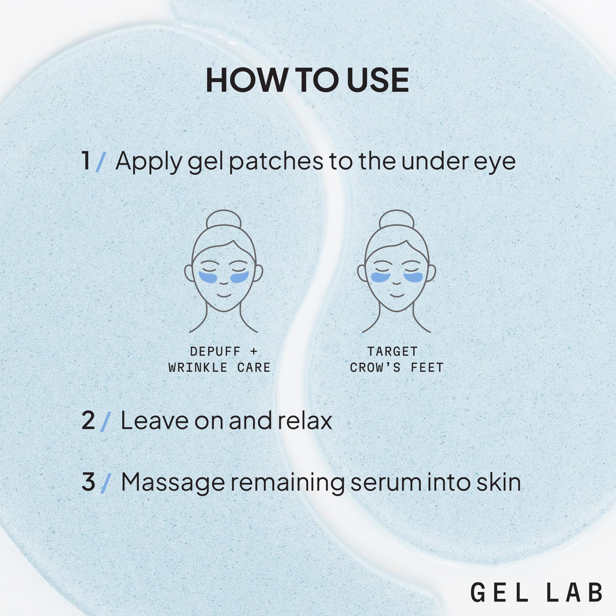 Parches Gel Lab REGLOW para suavizar la piel bajo los ojos diariamente