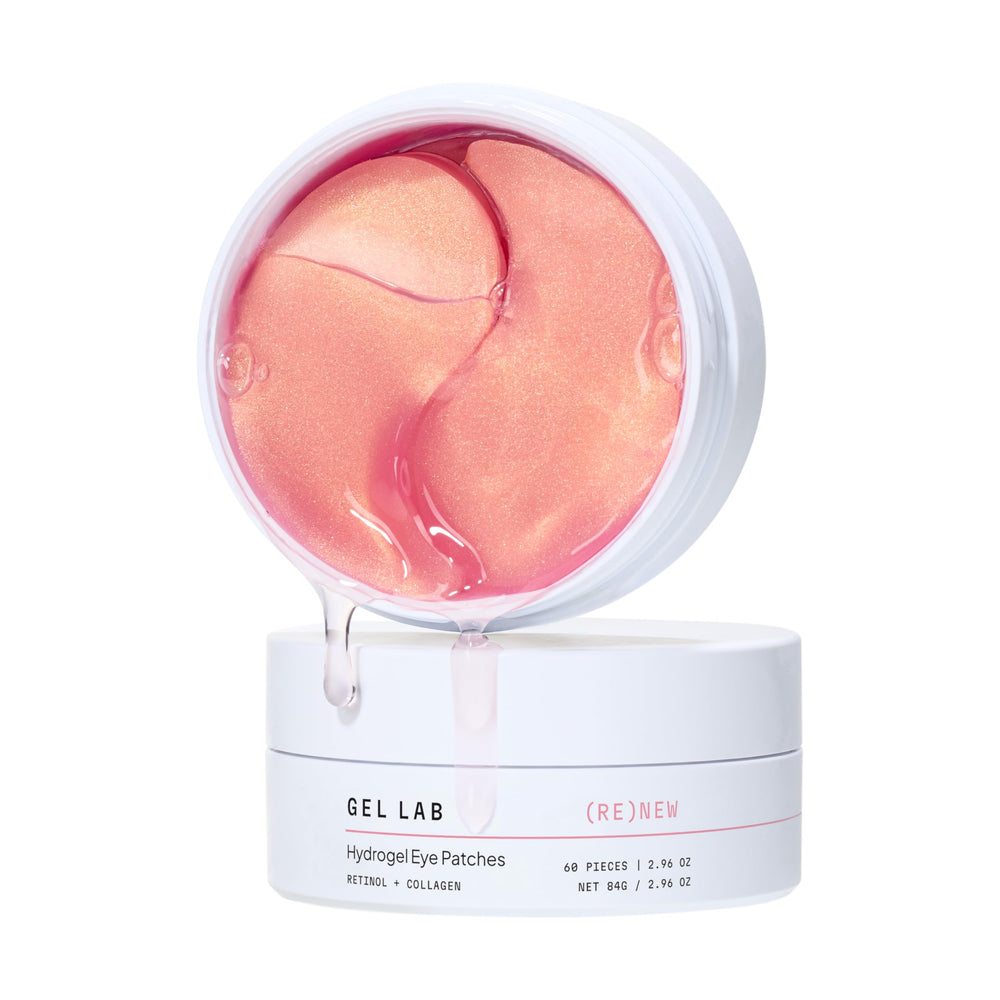 Gel Lab RENUEVA parches ojos, enfoque en contorno de ojos y beneficio de hidratación.