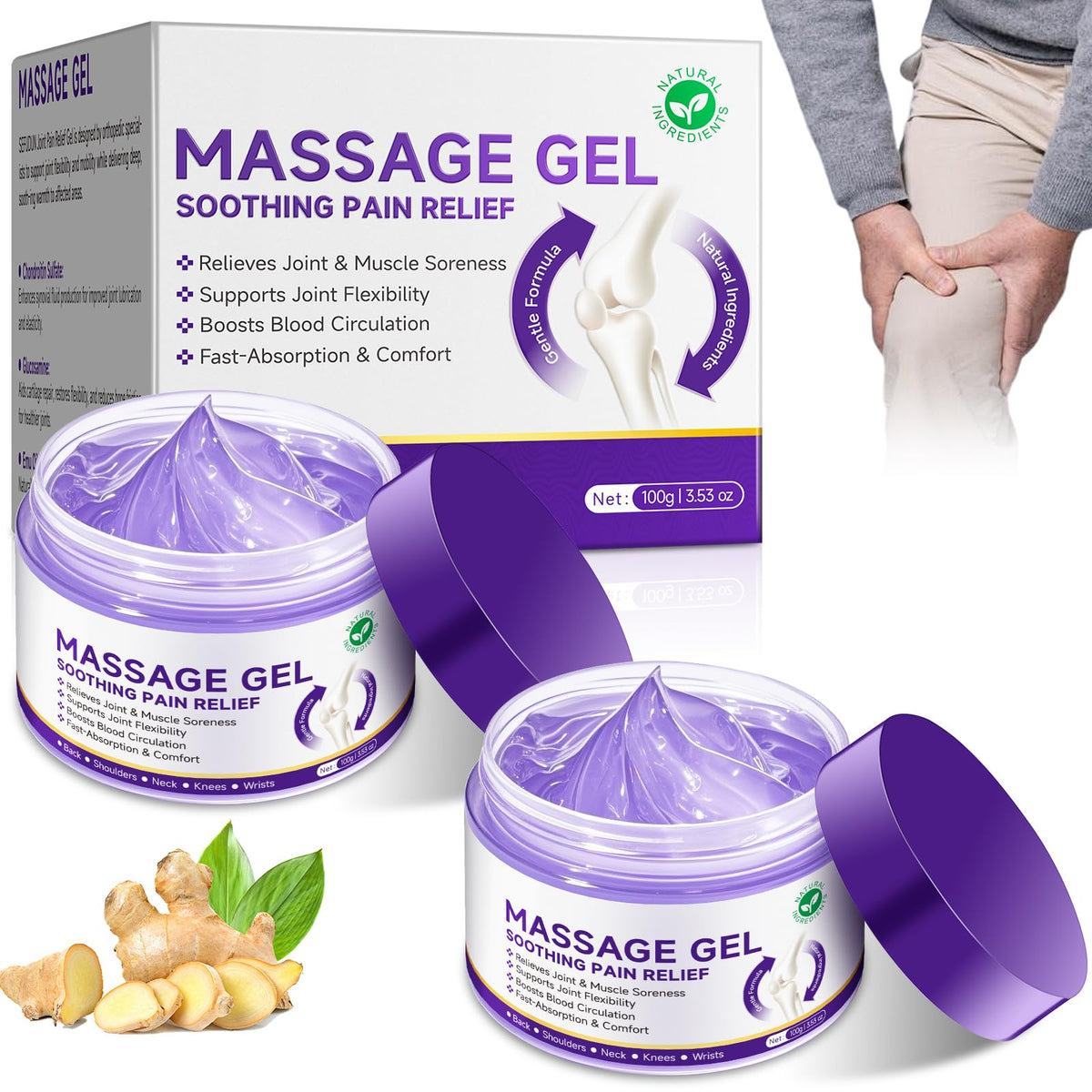 Gel morado para articulaciones: botella lista para uso diario.