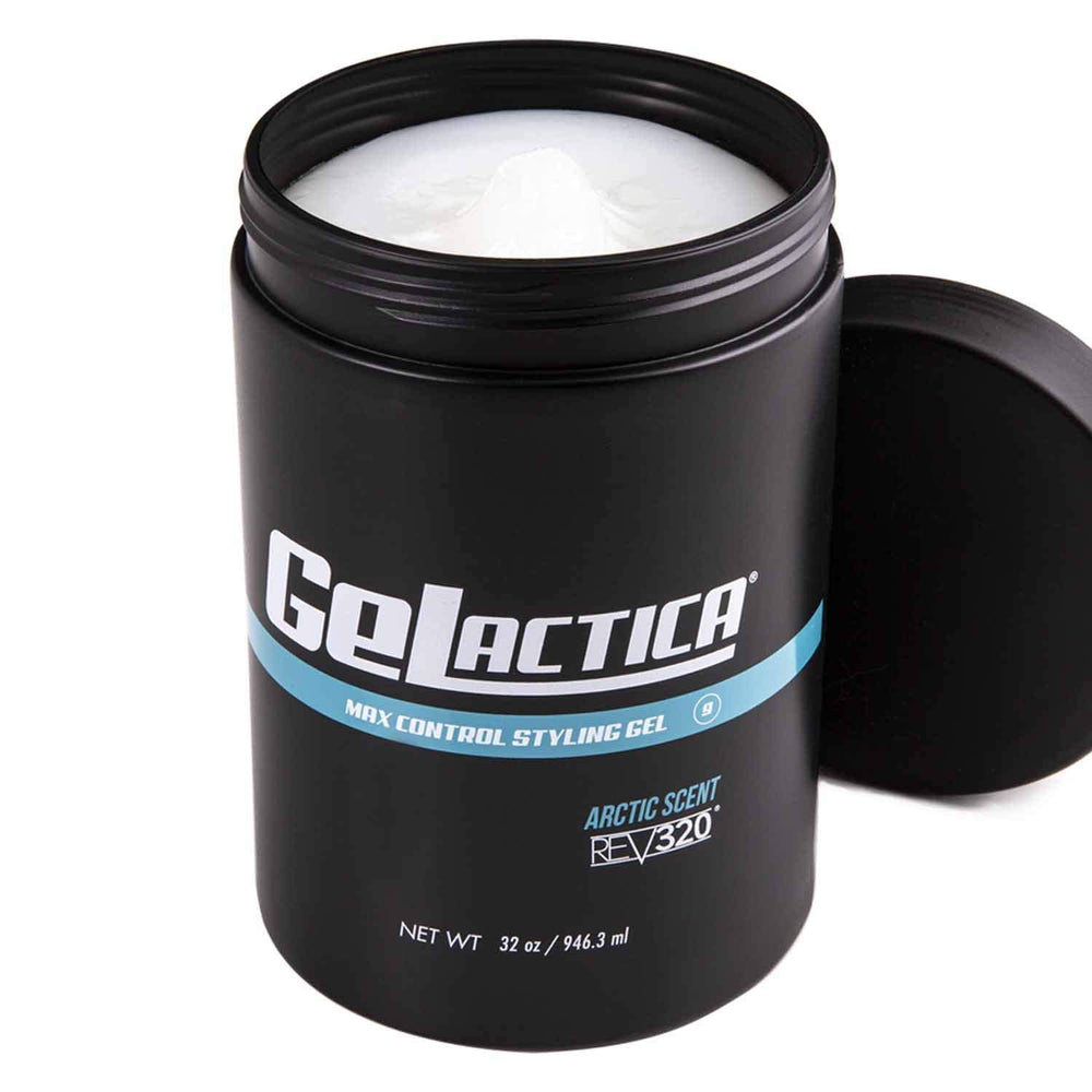 Peinado hacia atrás con Gelactica Rev320 ofrece fijación estable y brillo natural.