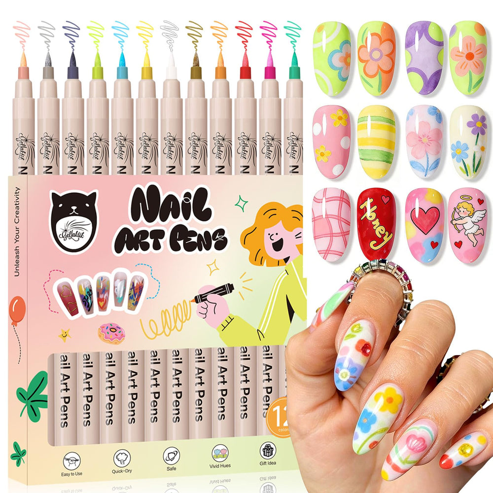 GELLAKTIK 12 colores para uñas: pluma con punta fina para delineados precisos en casa.