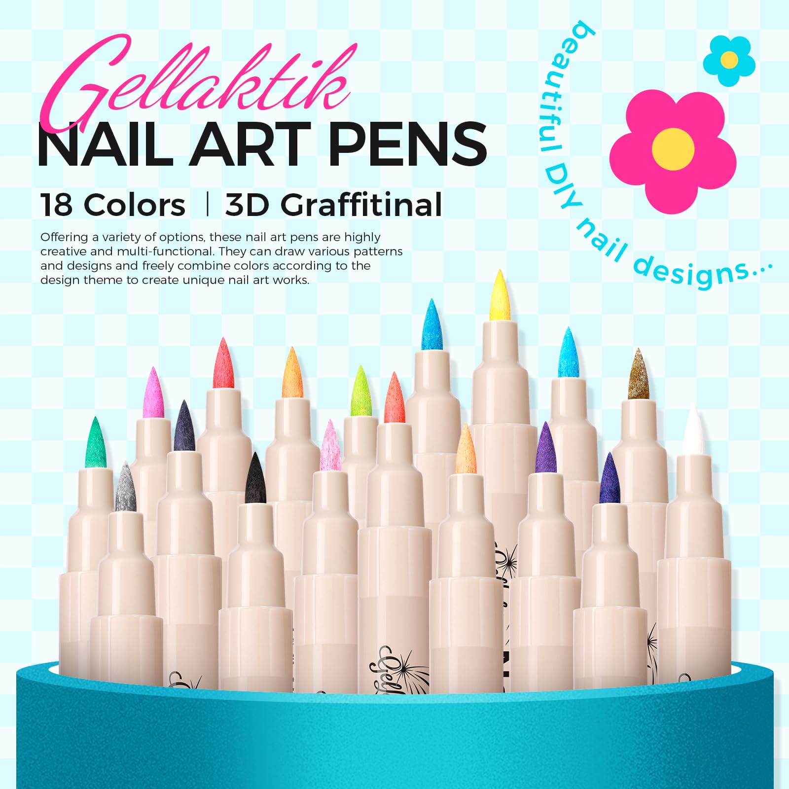 GELLAKTIK dibujo fino de uñas con punta 0,7 mm para trazos detallados.