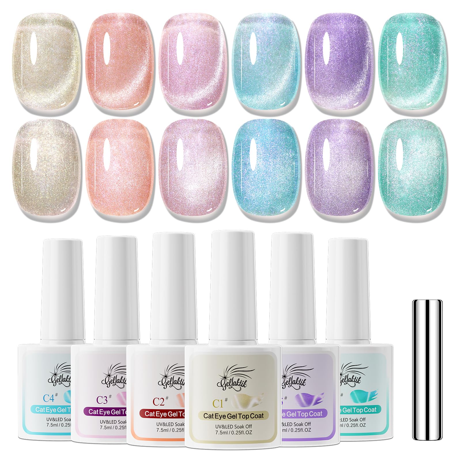 GELLAKTIK kit de seis colores ojo de gato para manicuras magnéticas