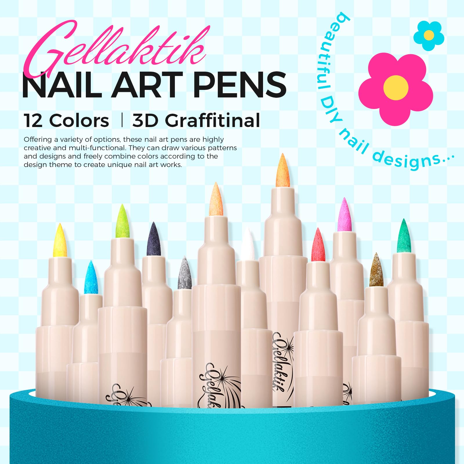GELLAKTIK precisión en uñas: punta fina para líneas y detalles nítidos.