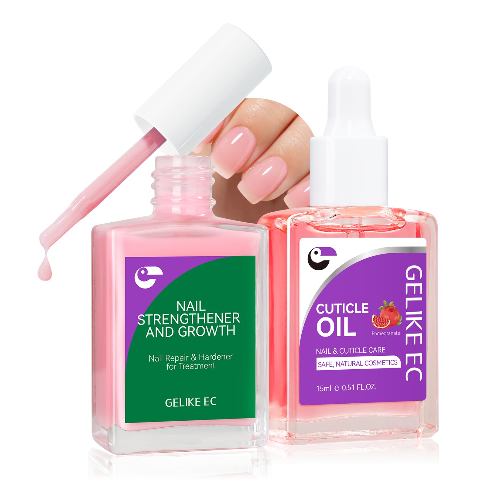 gelike ec kit de crecimiento de uñas rosa y granada para uñas más fuertes.