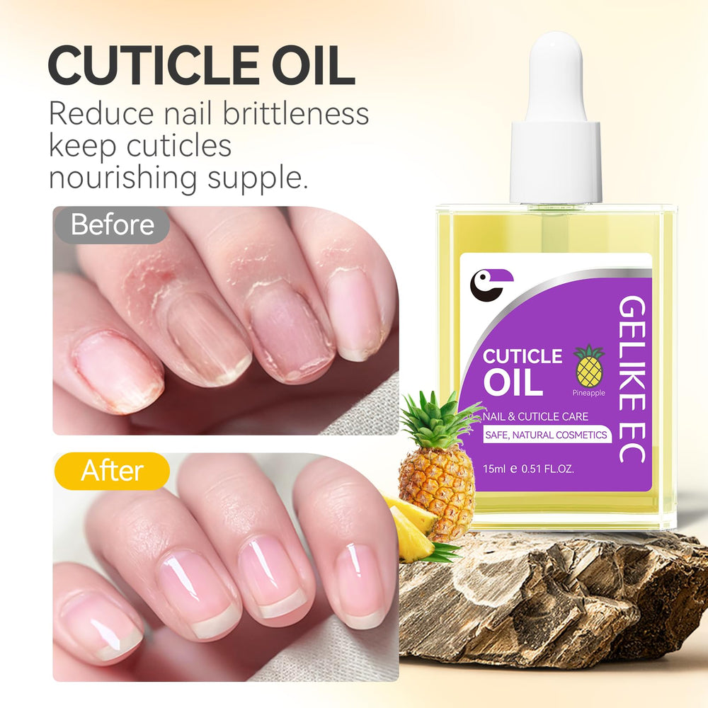 Gelike EC Nail Oil, aroma a piña natural, hidratación suave para manos y uñas.
