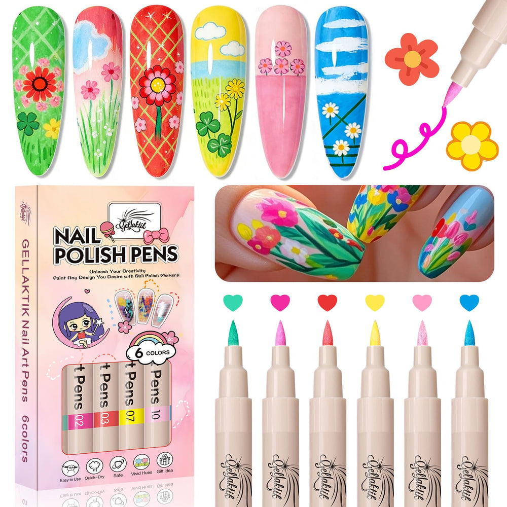 GELLAKTIK lapices arte uñas de 6 colores con punta 0,7 mm para trazos precisos
