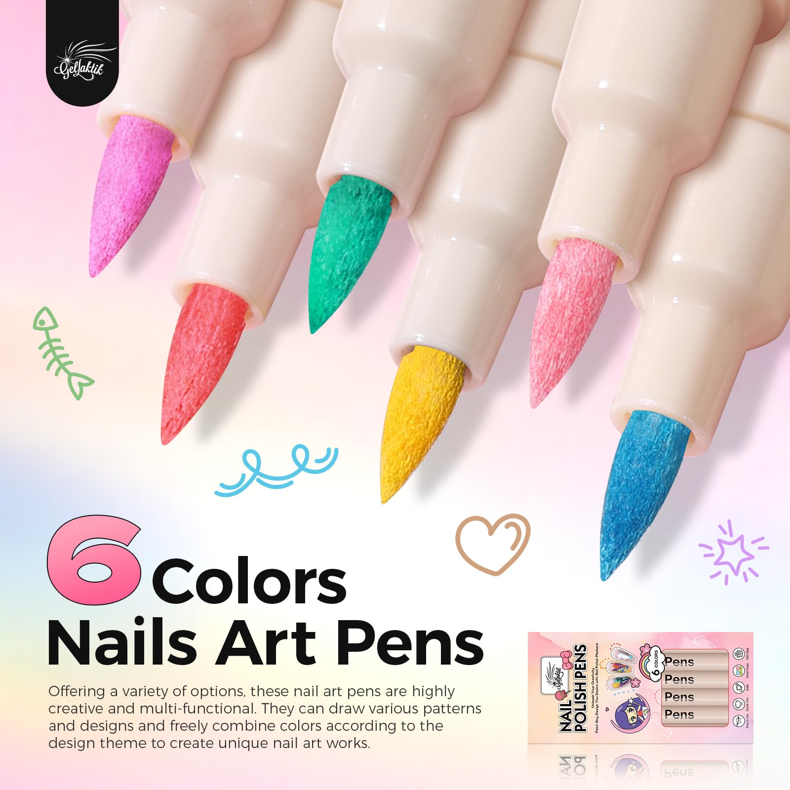 GELLAKTIK lapices arte uñas colores vibrantes para diseño detallado