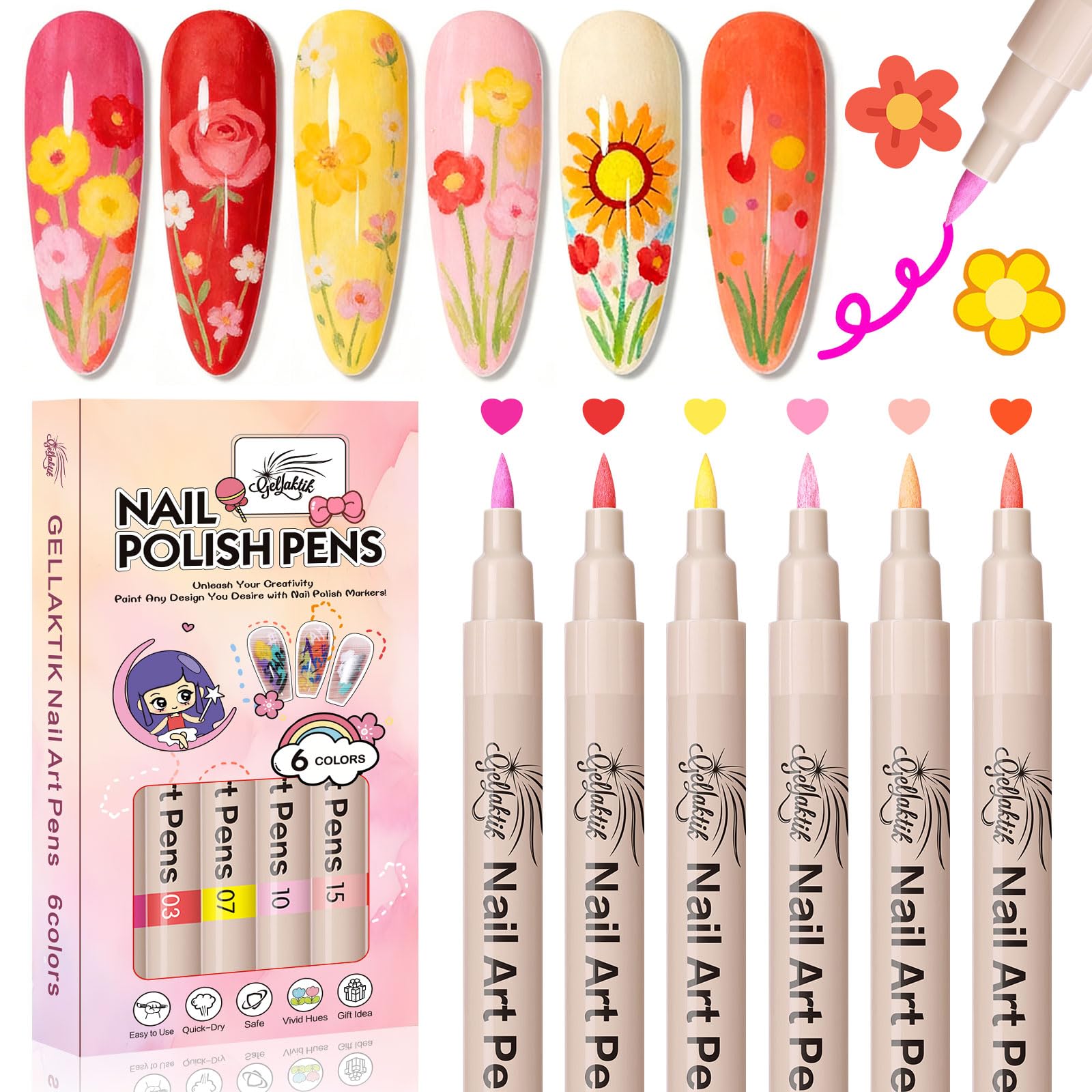 Gellaktik set de 6 colores para diseños de uñas en casa