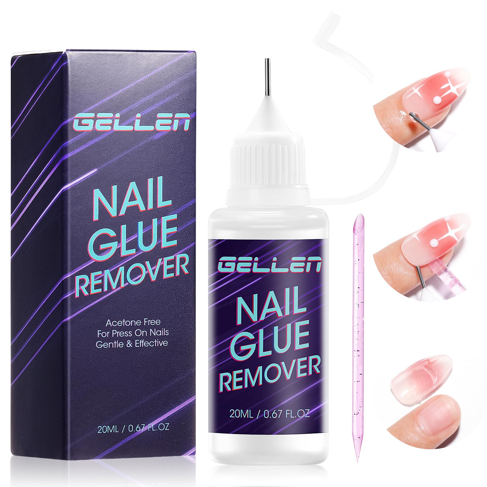 GELLEN, aplicador-aguja, control preciso para quitar uñas postizas sin desorden.