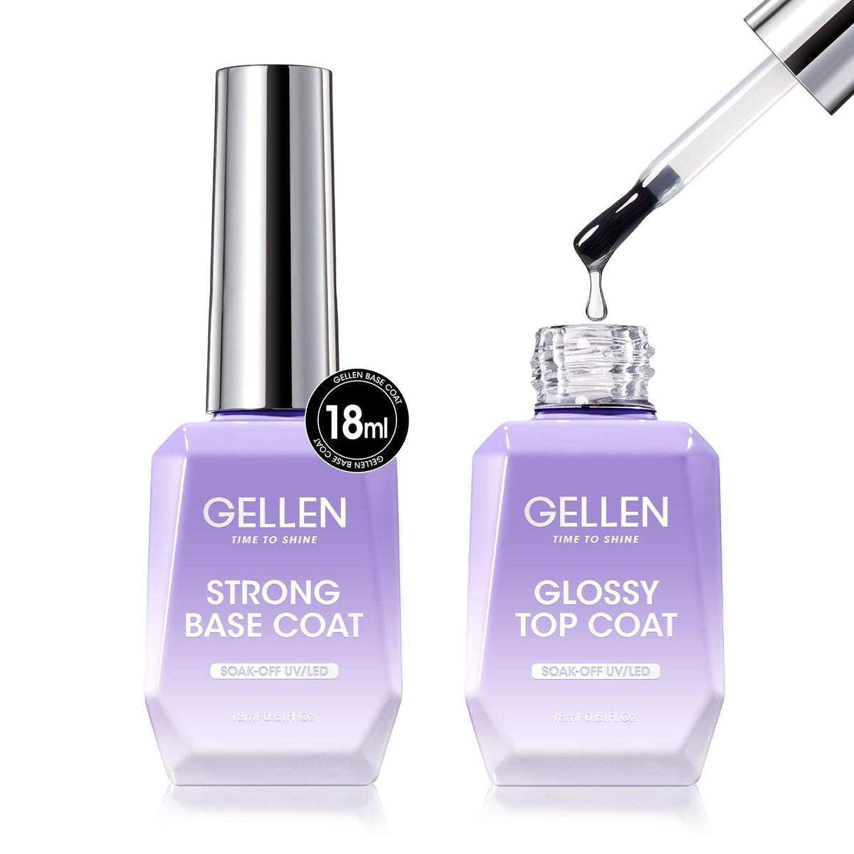 GELLEN Base Coat 18ml en botella, muestra adhesión fuerte para uñas naturales y gel