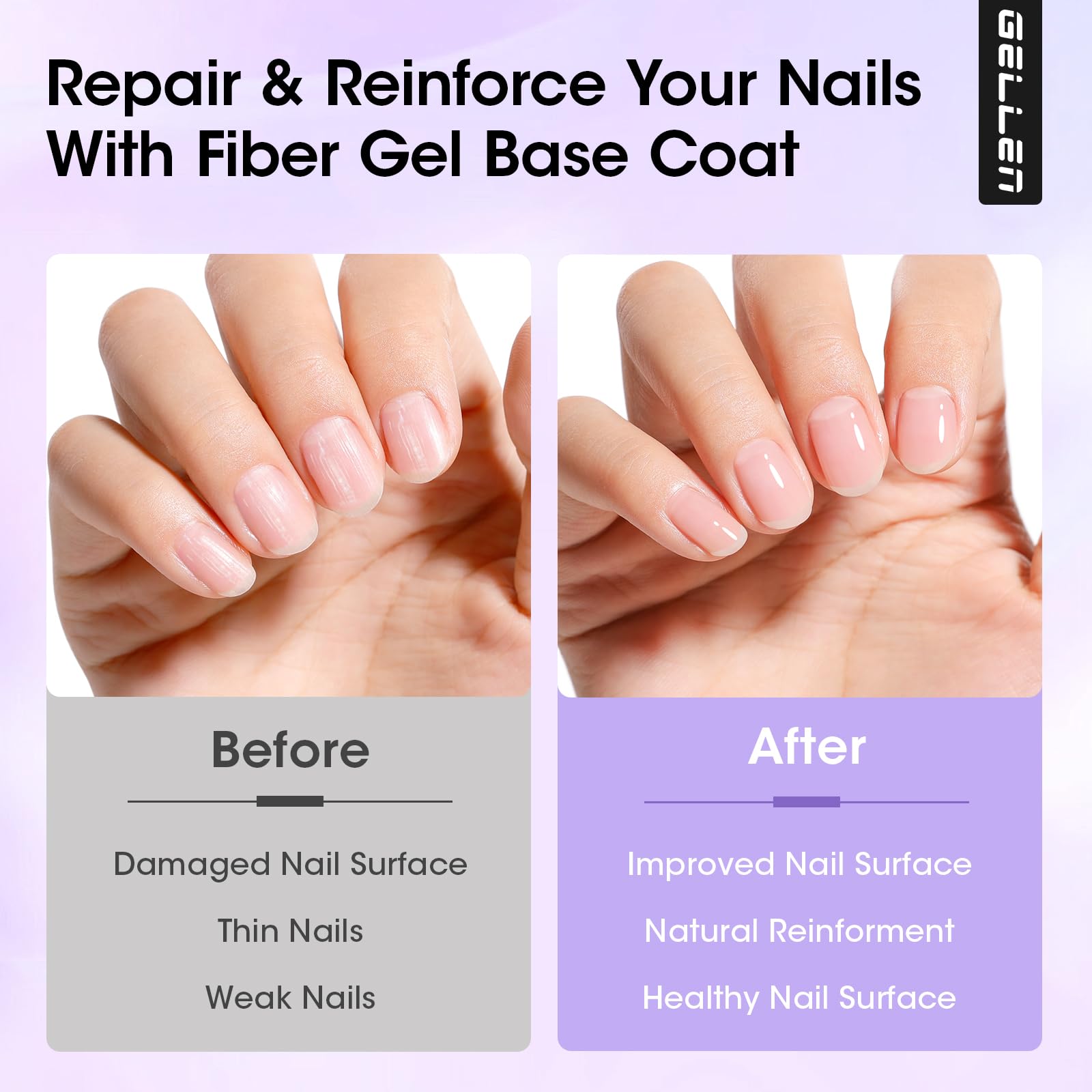 GELLEN base gel strong nails effect shown after final polish.