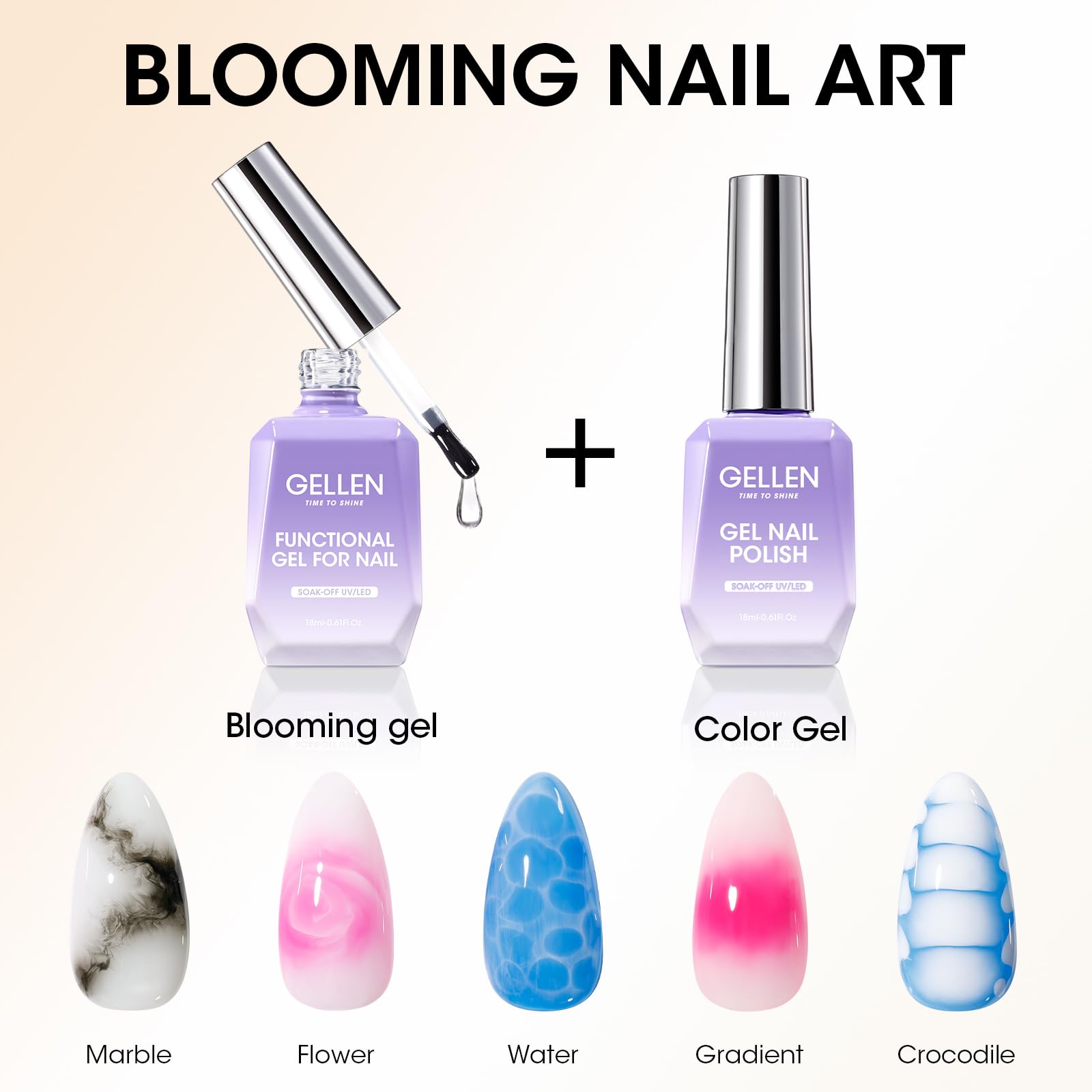 GELLEN Blooming Gel acabado brillante que realza el diseño.