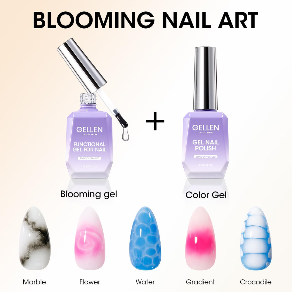 GELLEN Blooming Gel acabado brillante que realza el diseño.