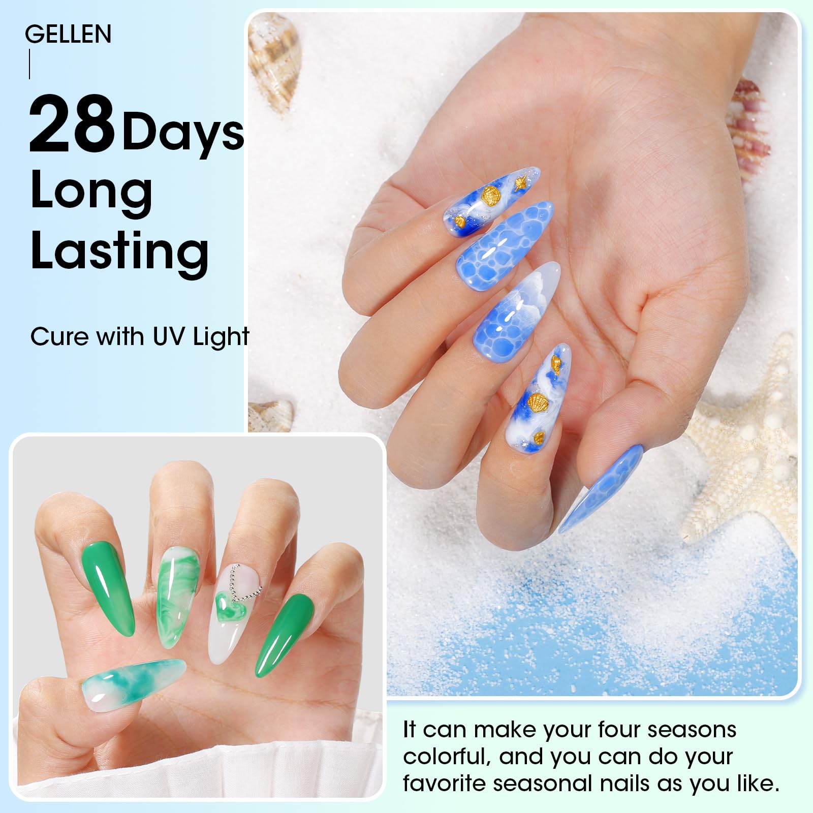 GELLEN Blooming Gel curado con lámpara UV-LED para arte de uñas duradero.