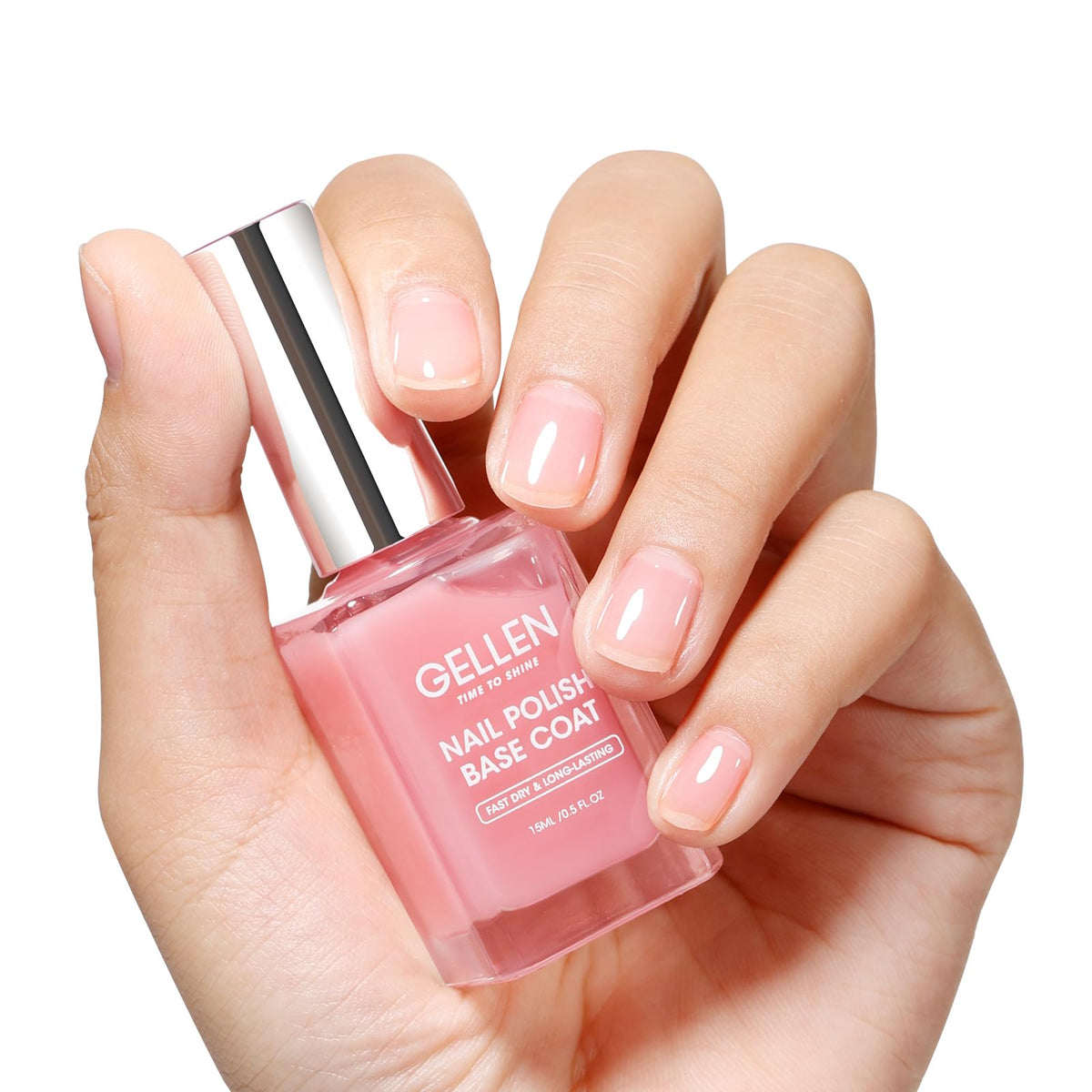 GELLEN Capa-base esmalte uñas rosado natural para un aspecto suave y uñas preparadas.