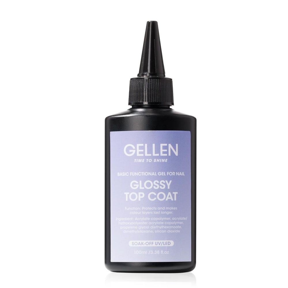 Capa superior de gel GELLEN 100 ml en botella, brillo duradero para uñas
