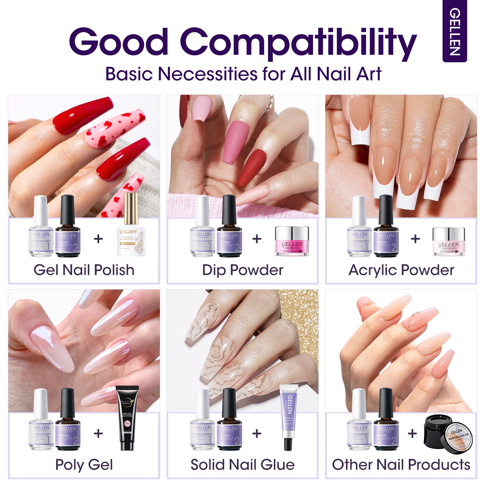 Gellen compatibilidad productos uñas, funciona con gel, acrílico y postizas