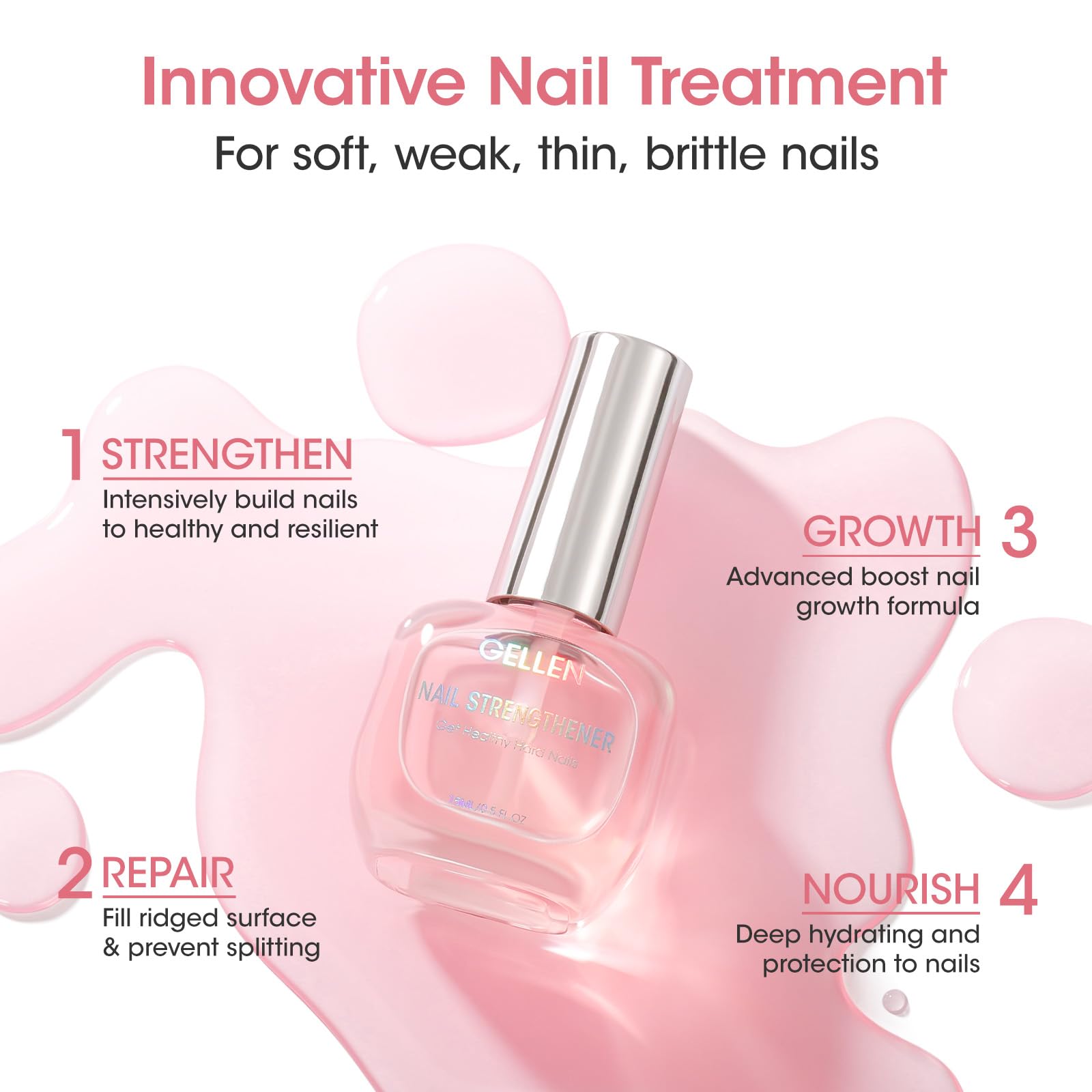 GELLEN Endurecedor Uñas 8 en 1: acabado transparente y natural