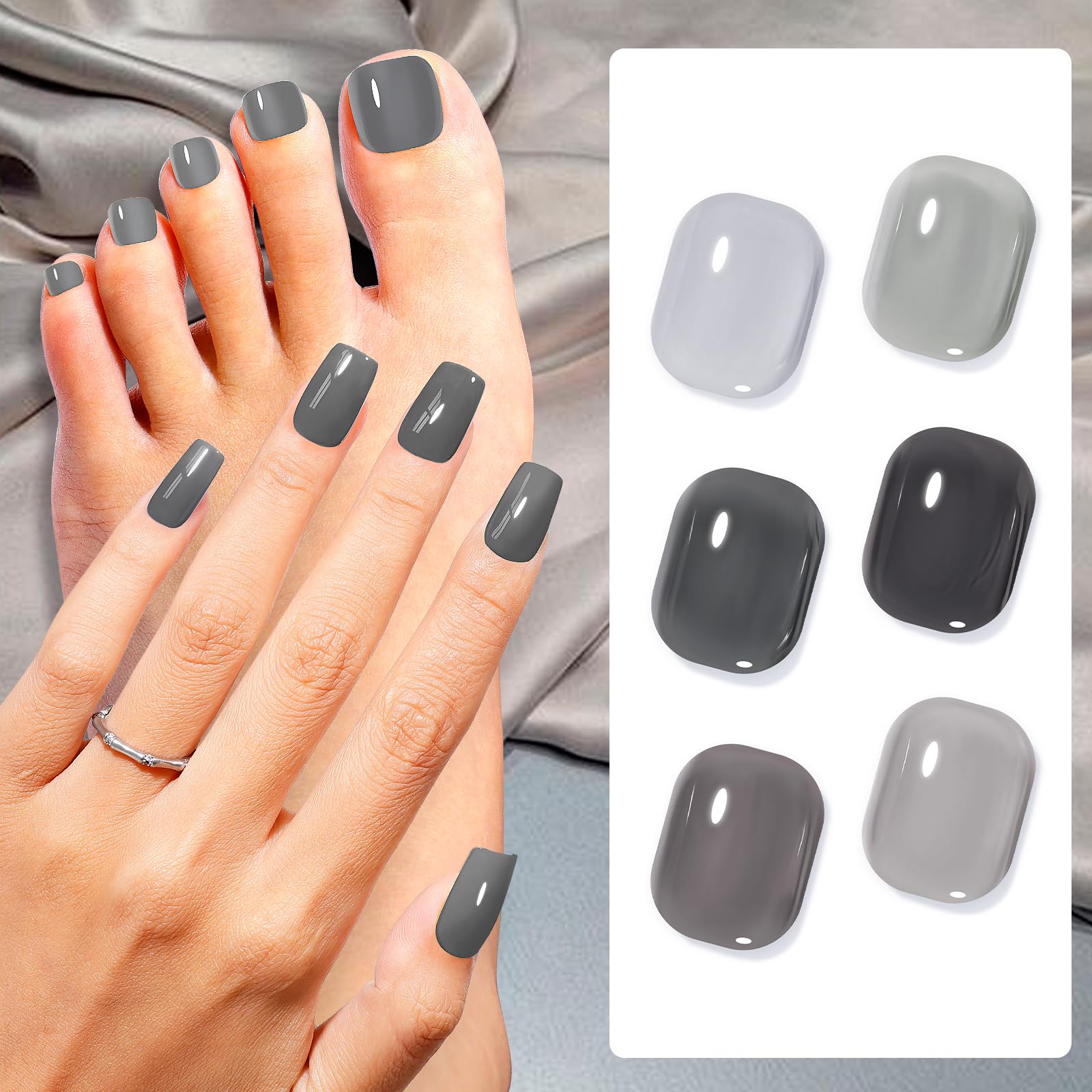 Muestra de tonos gris GELLEN para combinaciones de manicure.