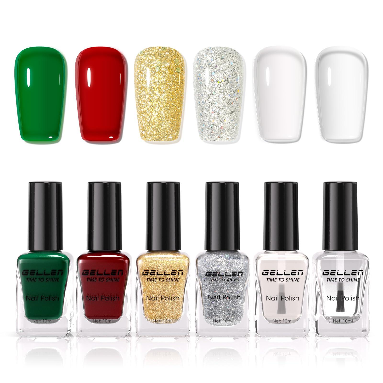 GELLEN esmalte Navidad Rojo con base y capa superior para uñas pulidas
