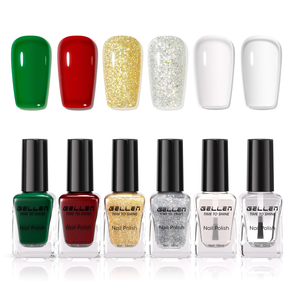 GELLEN esmalte Navidad Rojo con base y capa superior para uñas pulidas