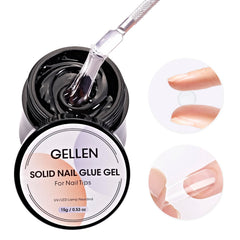 Gellen gel adhesivo sólido para uñas postizas, fijación estable y clara.
