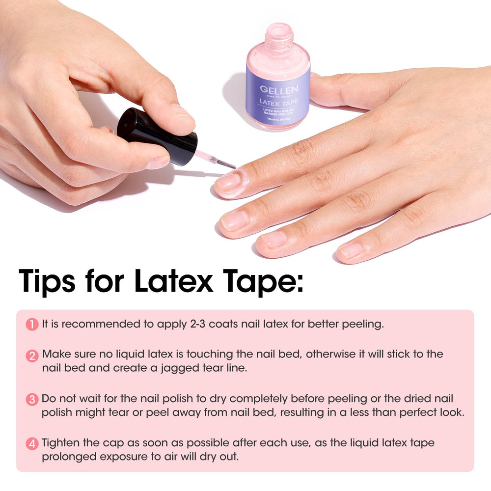 Gellen latex para uñas ayuda a proteger áreas sensibles durante arte de uñas.