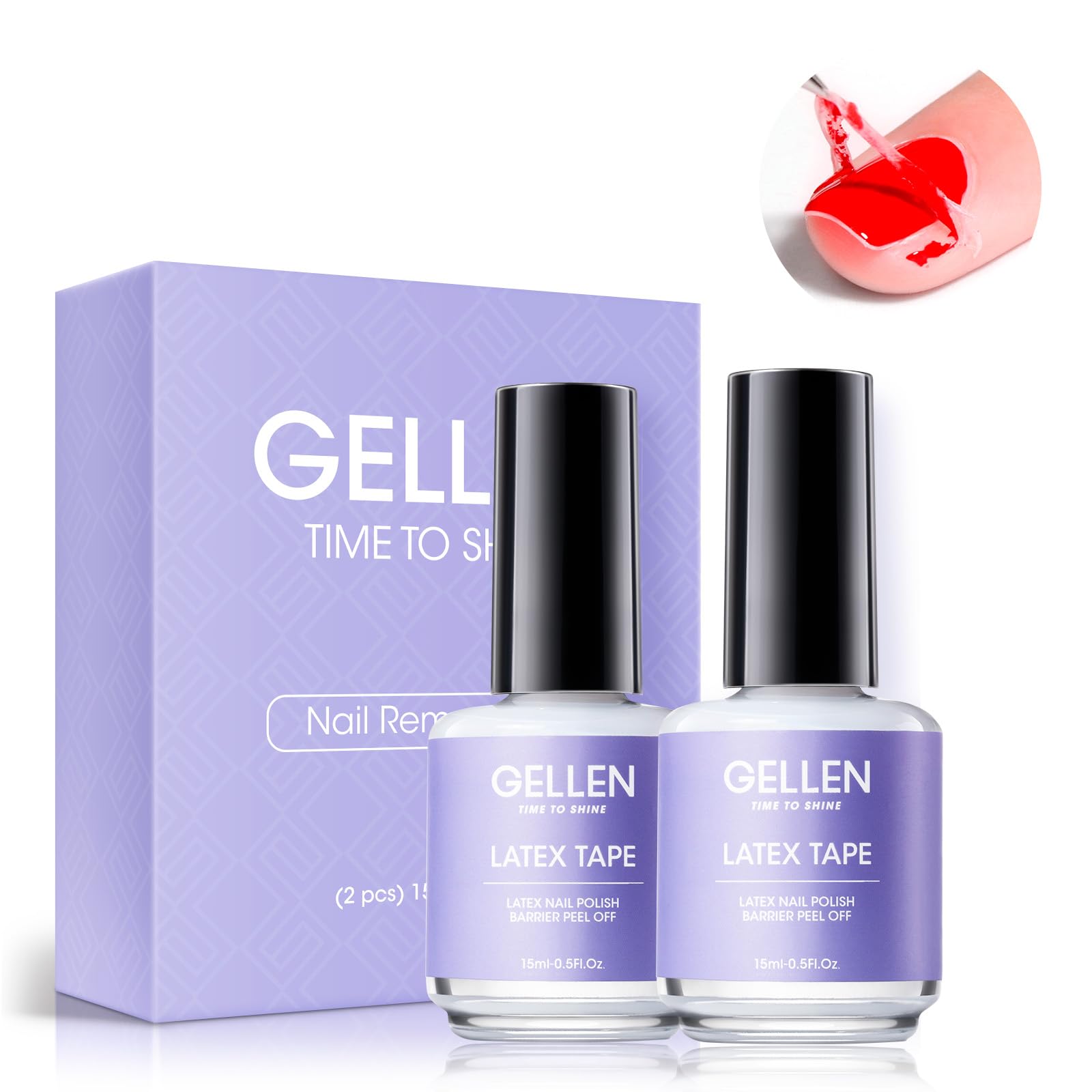 Gellen Latex Tape para uñas, kit de 2 botellas, protege el borde para acabado limpio.