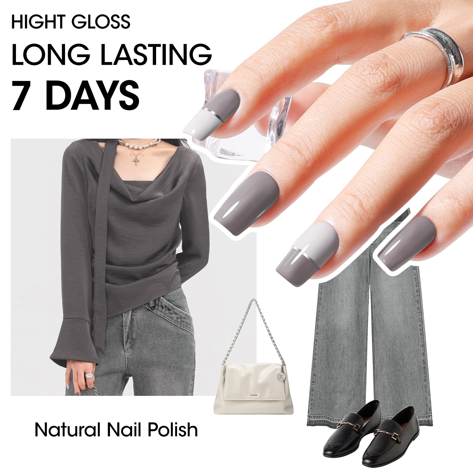 Mano con manicura gris GELLEN para inspiración de looks.