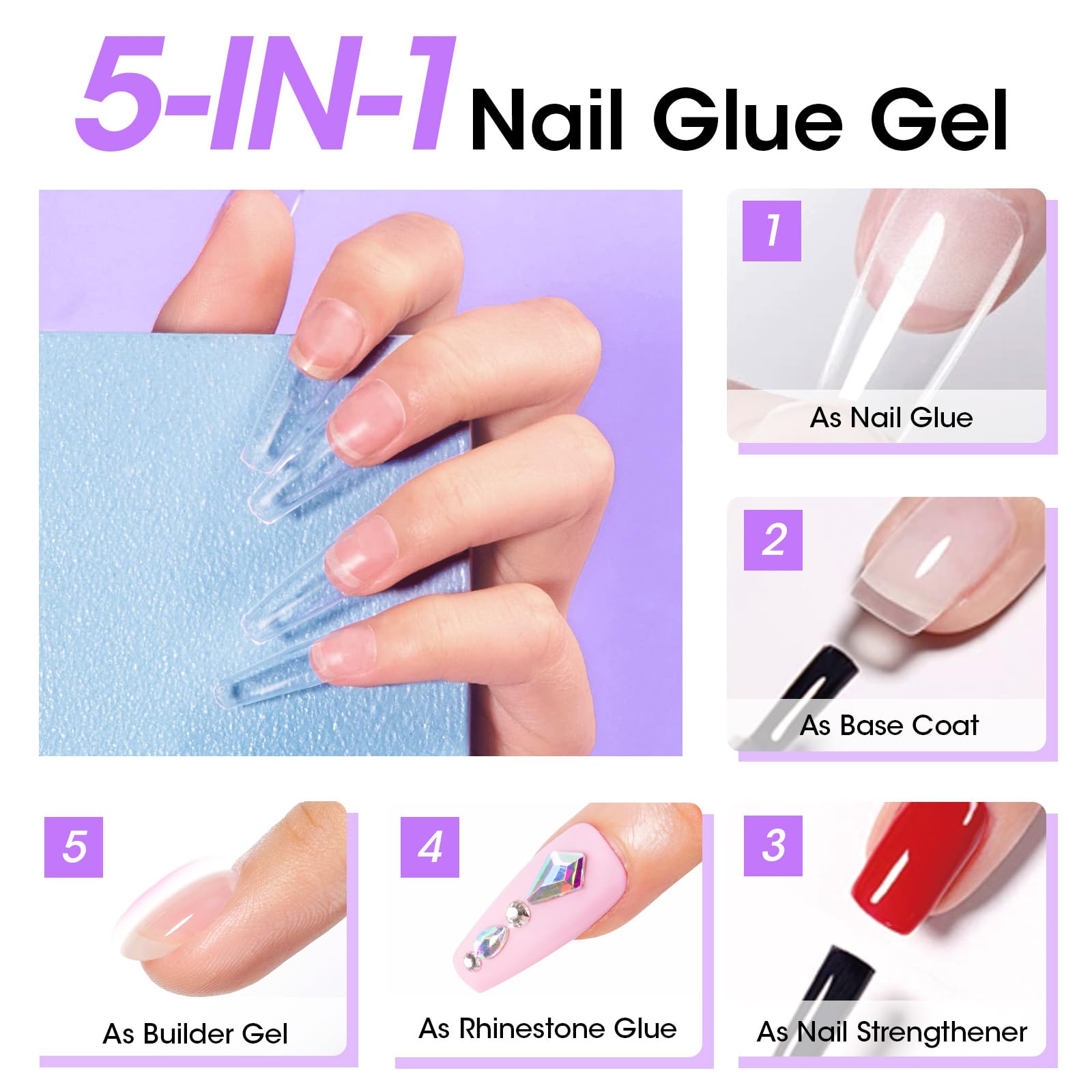GELLEN pegamento uñas base capa para acabado suave y duradero.