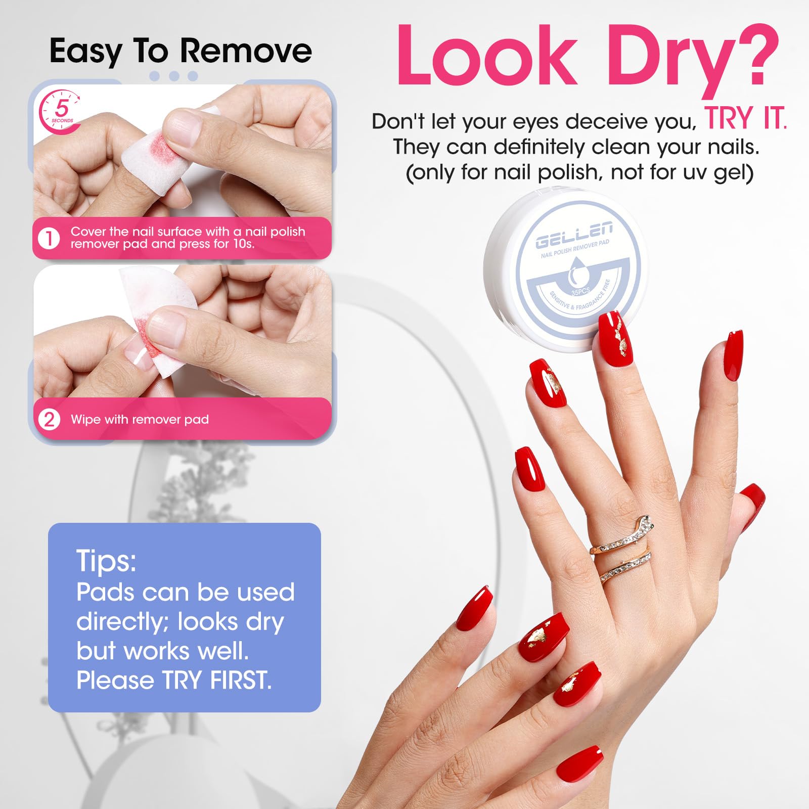 GELLEN Remover Esmalte Olor suave, fórmula no tóxica