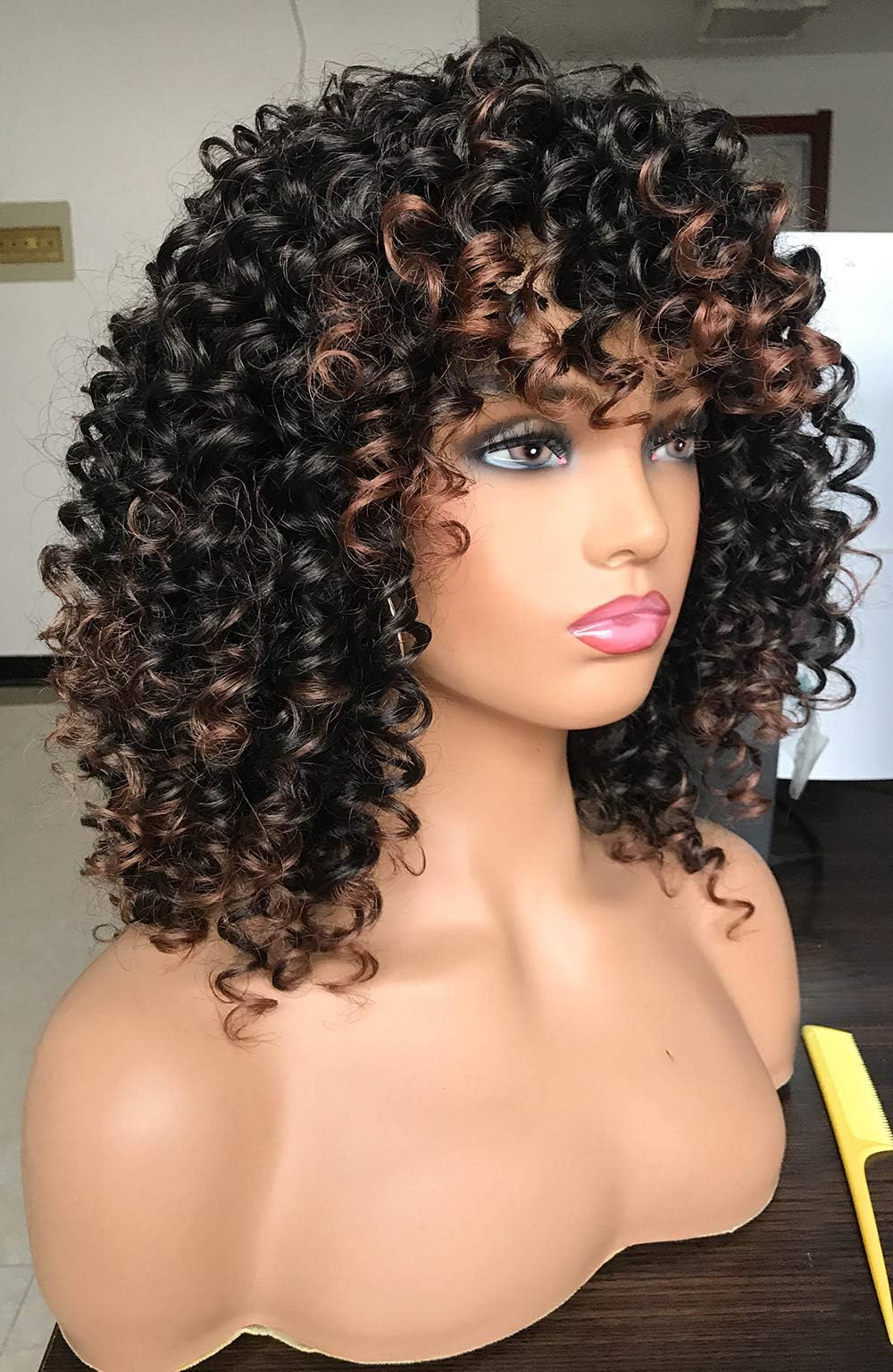 GEMBON peluca afro curly con flequillo para un look versátil diario.
