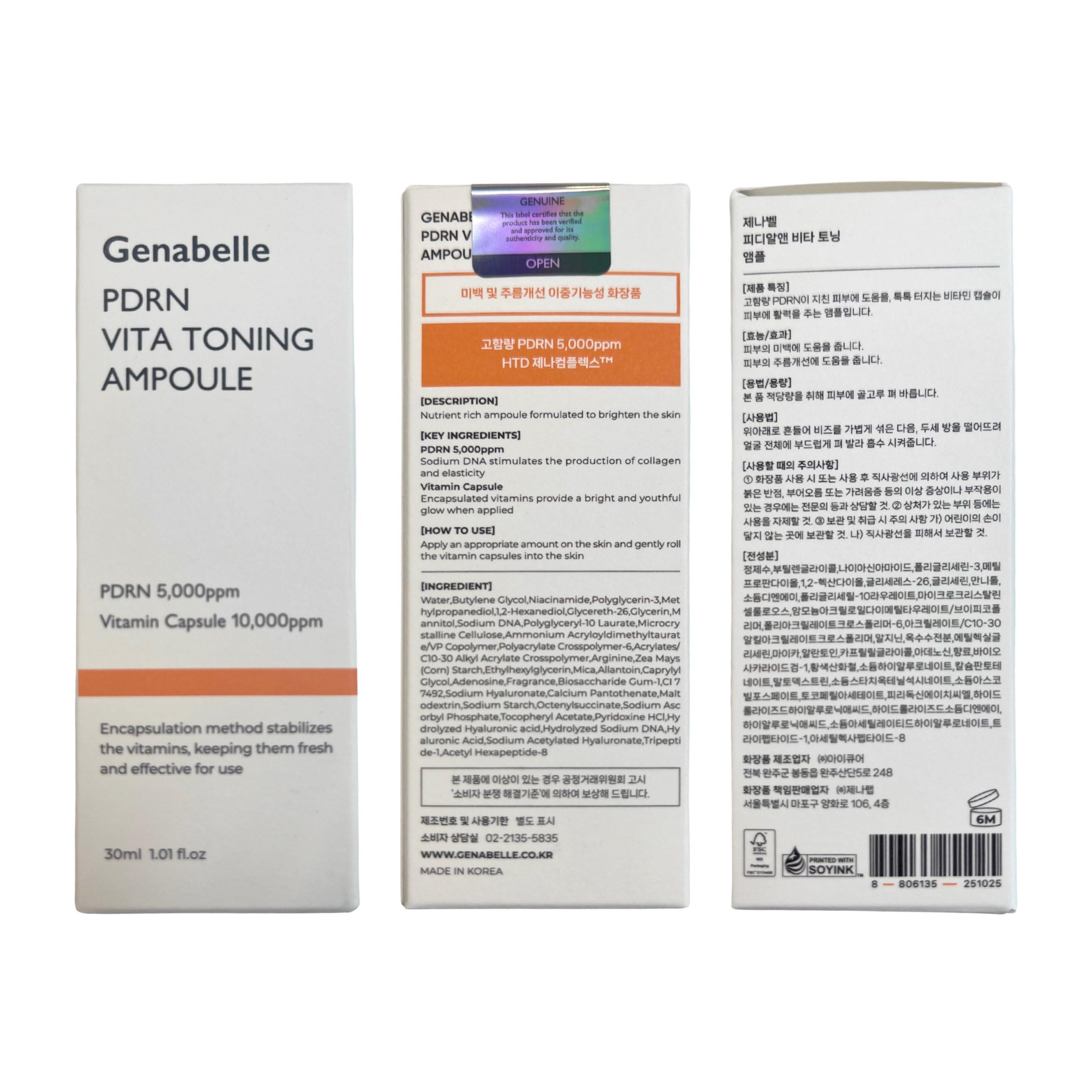 Genabelle PDRN Vita Toning Ampoule – hydratation continue et protection de la barrière cutanée.