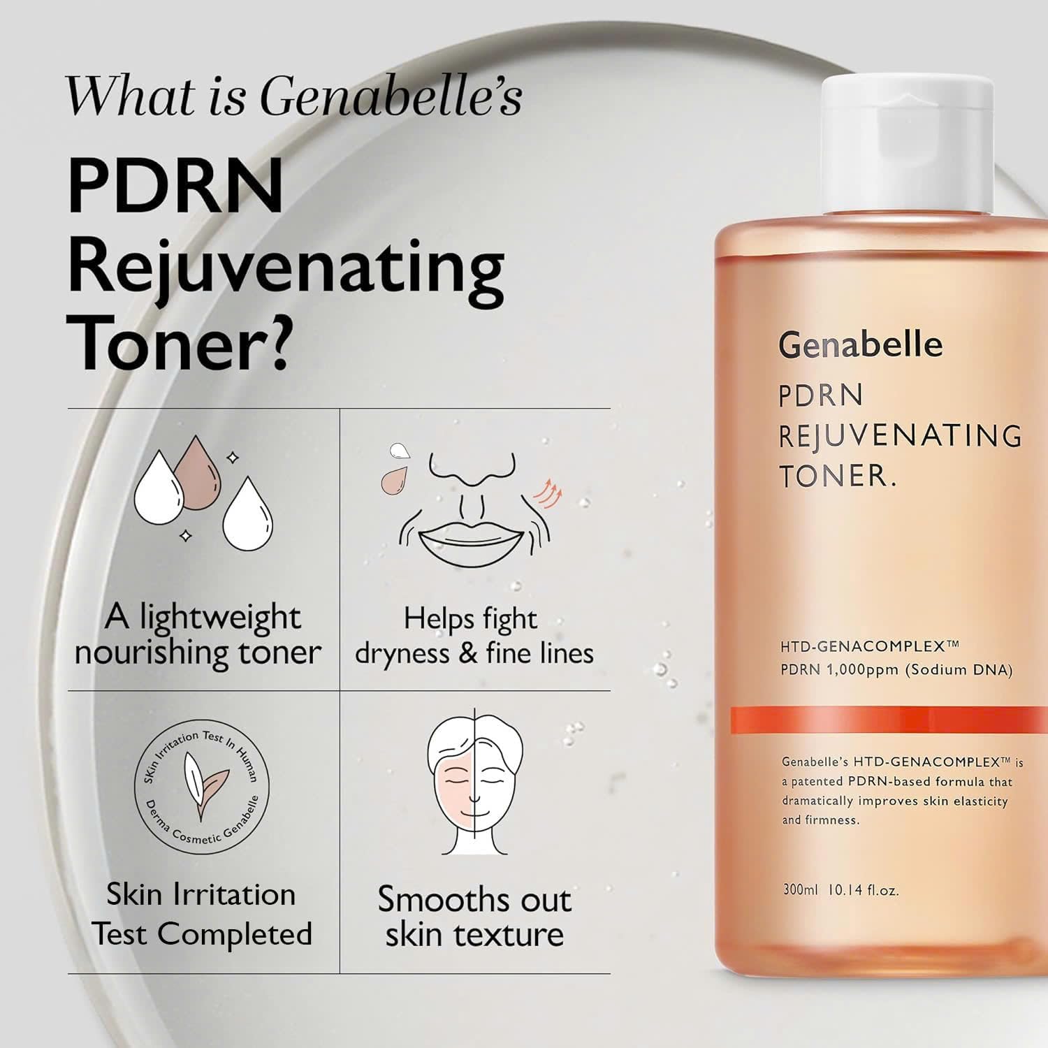 Genabelle PDRN Toner, aplicación diaria para piel fresca y equilibrada.