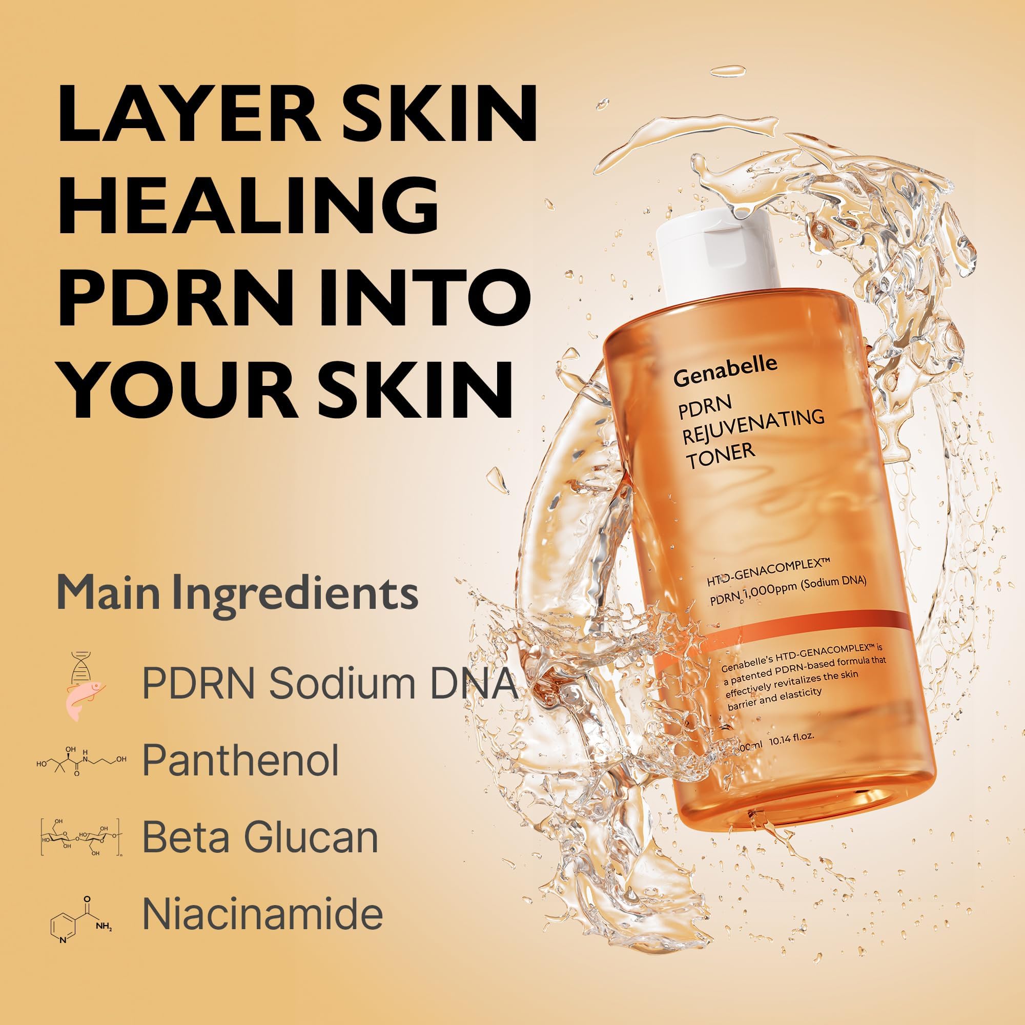 Genabelle PDRN Toner, reducción de poros visible para piel suave.