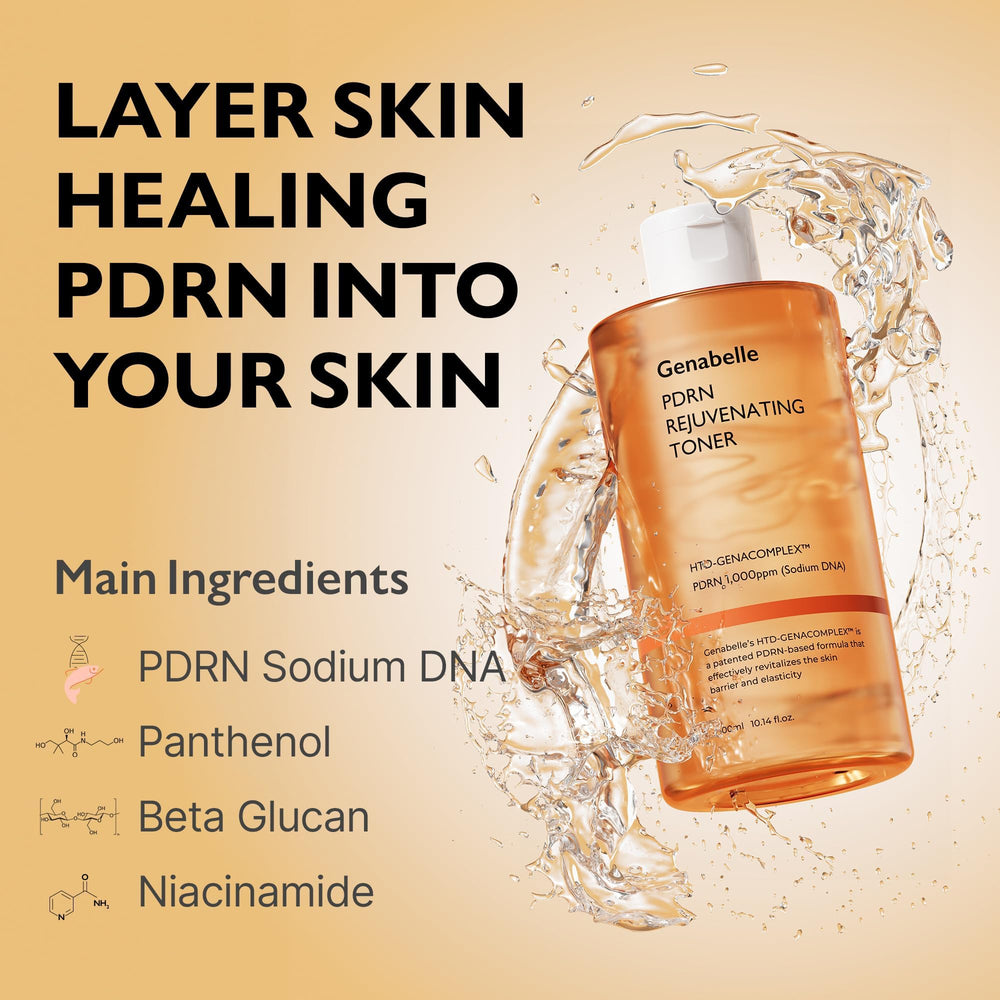 Genabelle PDRN Toner, reducción de poros visible para piel suave.