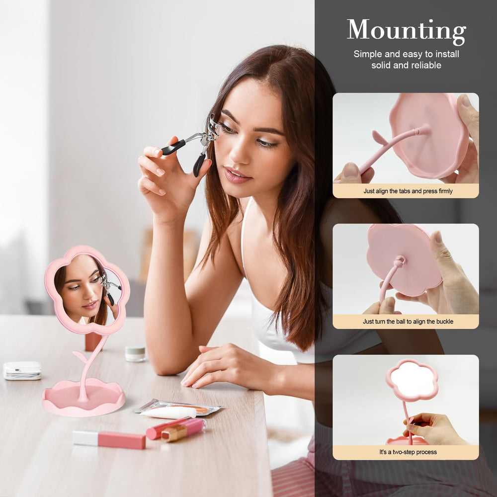 Generic espejo mini rosa en escritorio práctico para retoques de maquillaje
