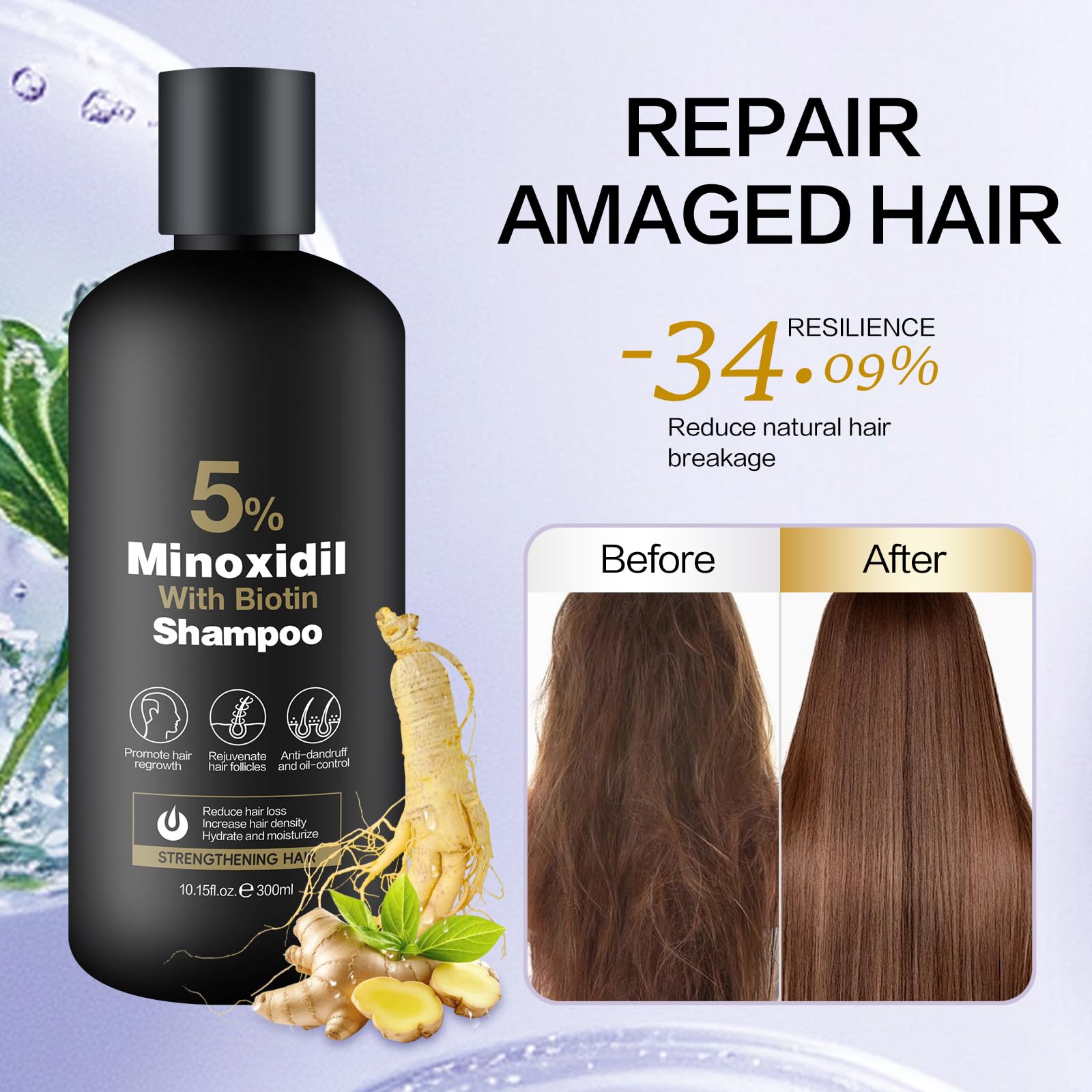 Rutina diaria: champú y acondicionador Minoxidil de Generic para cuidado capilar.