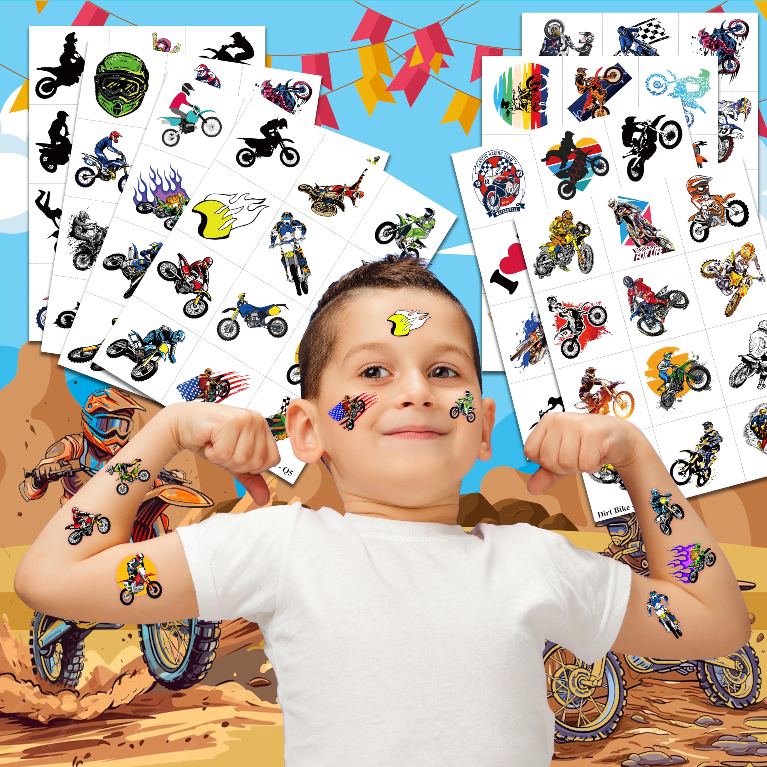 Tatuajes para manos y brazos de la motocicleta todoterreno, perfectos para actividades escolares.