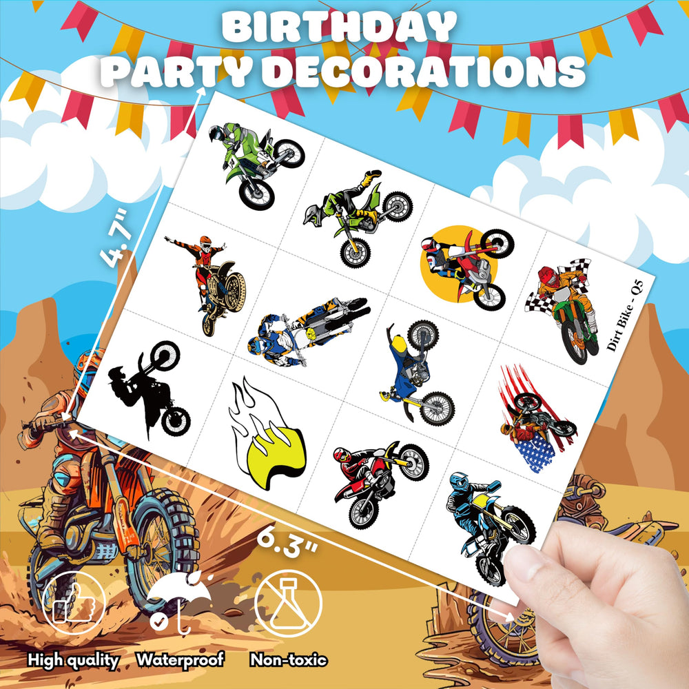 Opción segura para niños con tatuajes de motocicleta todoterreno, prueba en pequeña área.