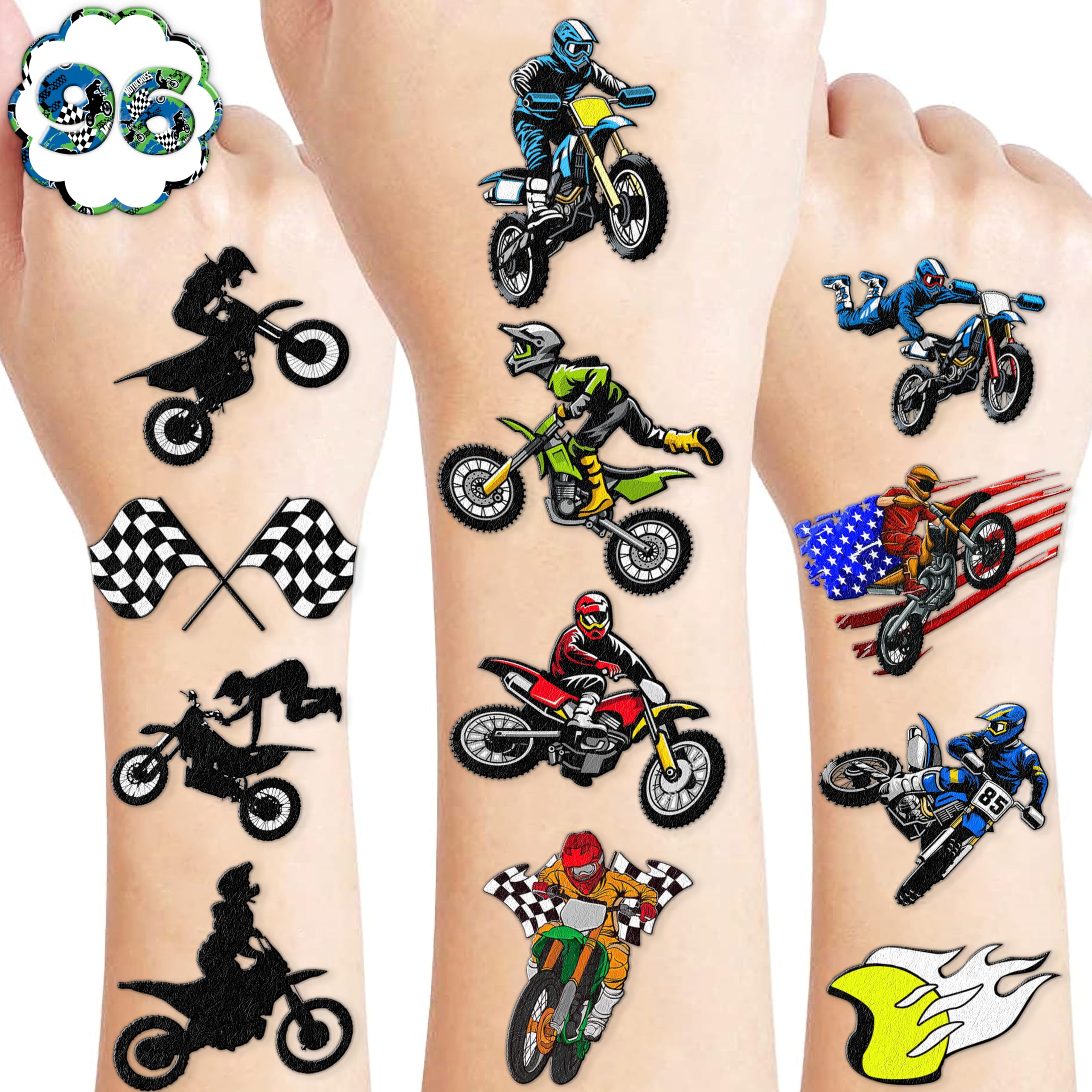 Generic motocicleta todoterreno: tatuajes temporales, 8 hojas, ideales para fiestas infantiles.