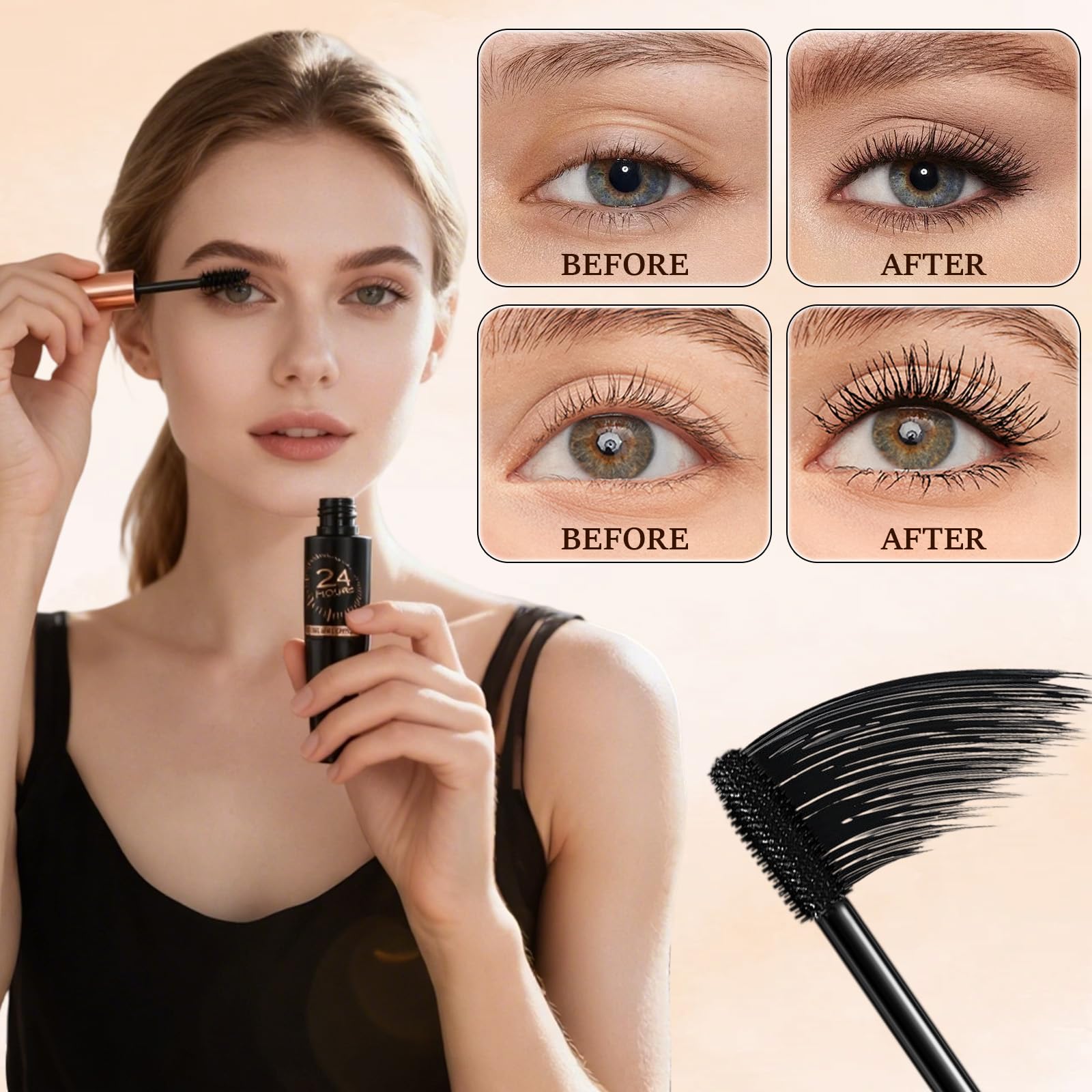 Generico mascara impermeable, mantiene rizo y efecto definido durante todo el dia.