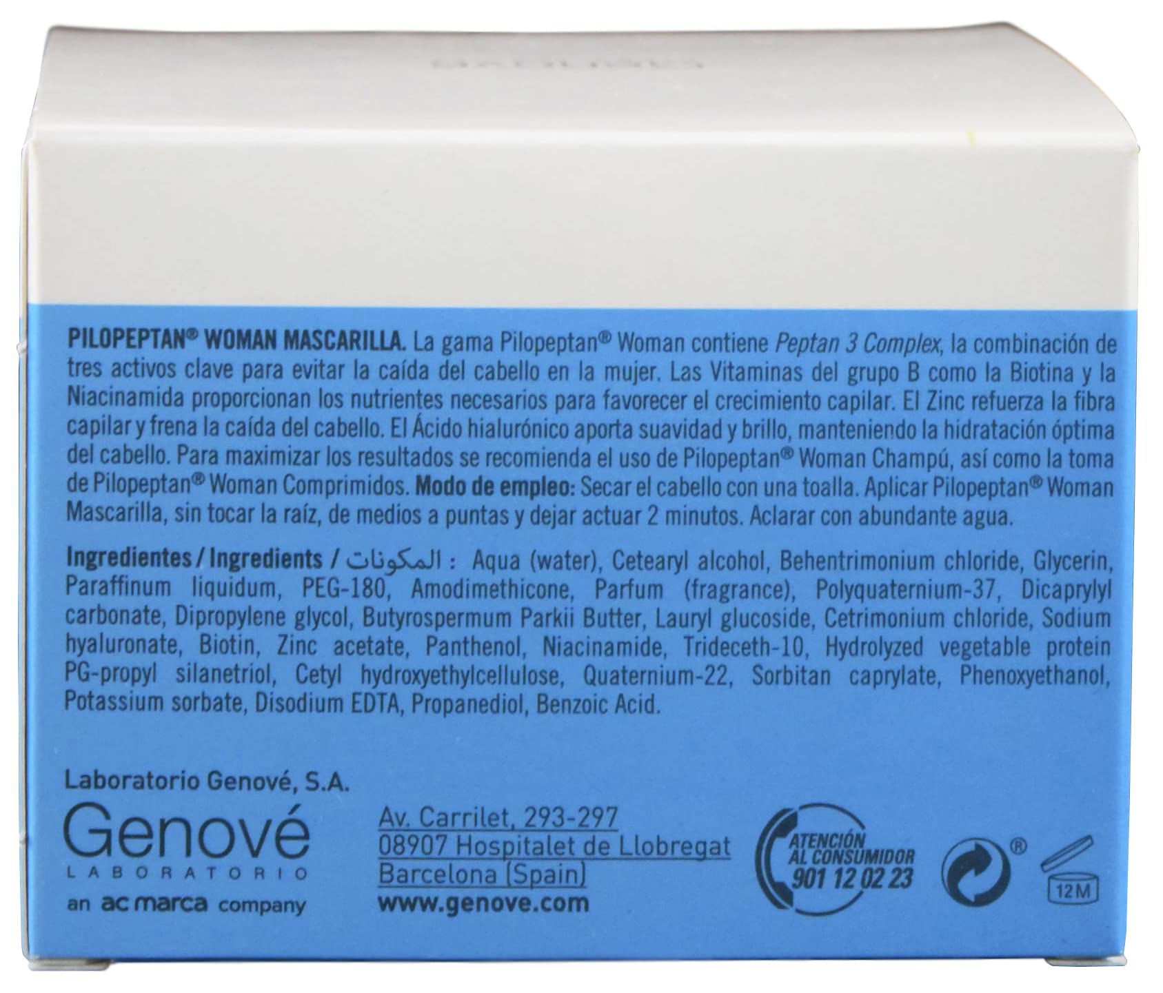 Aplicación de la mascarilla Genové Pilopeptan para cabello suave y nutrido.