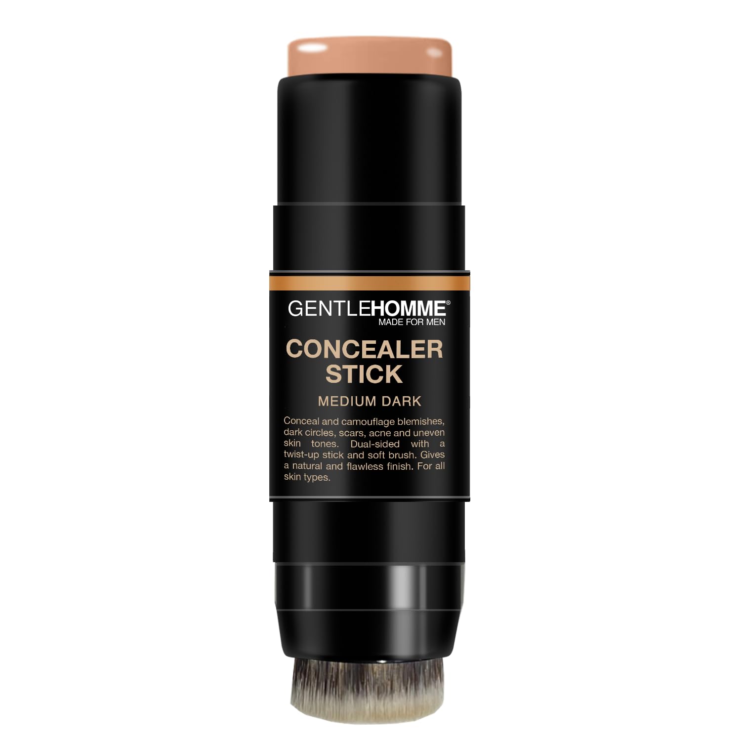 Gentlehomme Concealer Stick: aplicador brocha suave para difuminar tono y suavizar manchas.
