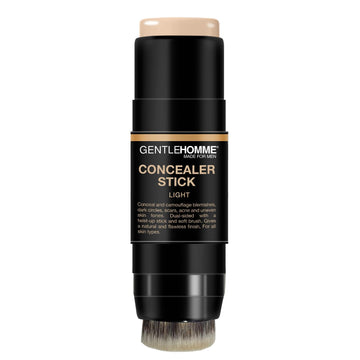 Gentlehomme concealer stick hides blemishes for a cleaner complexion before photos.