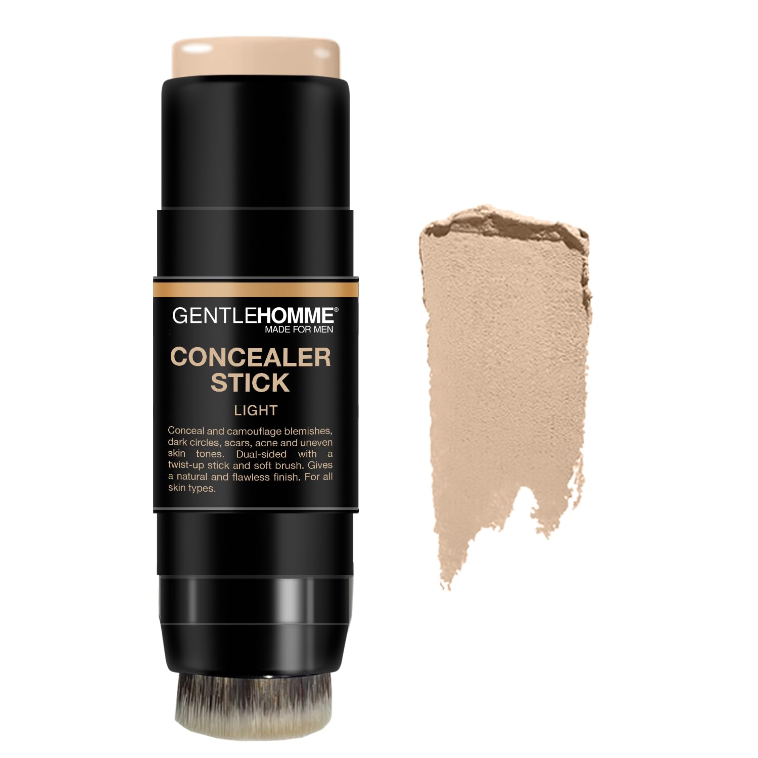 Gentlehomme concealer stick with brush targets dark circles for a brighter under-eye look.